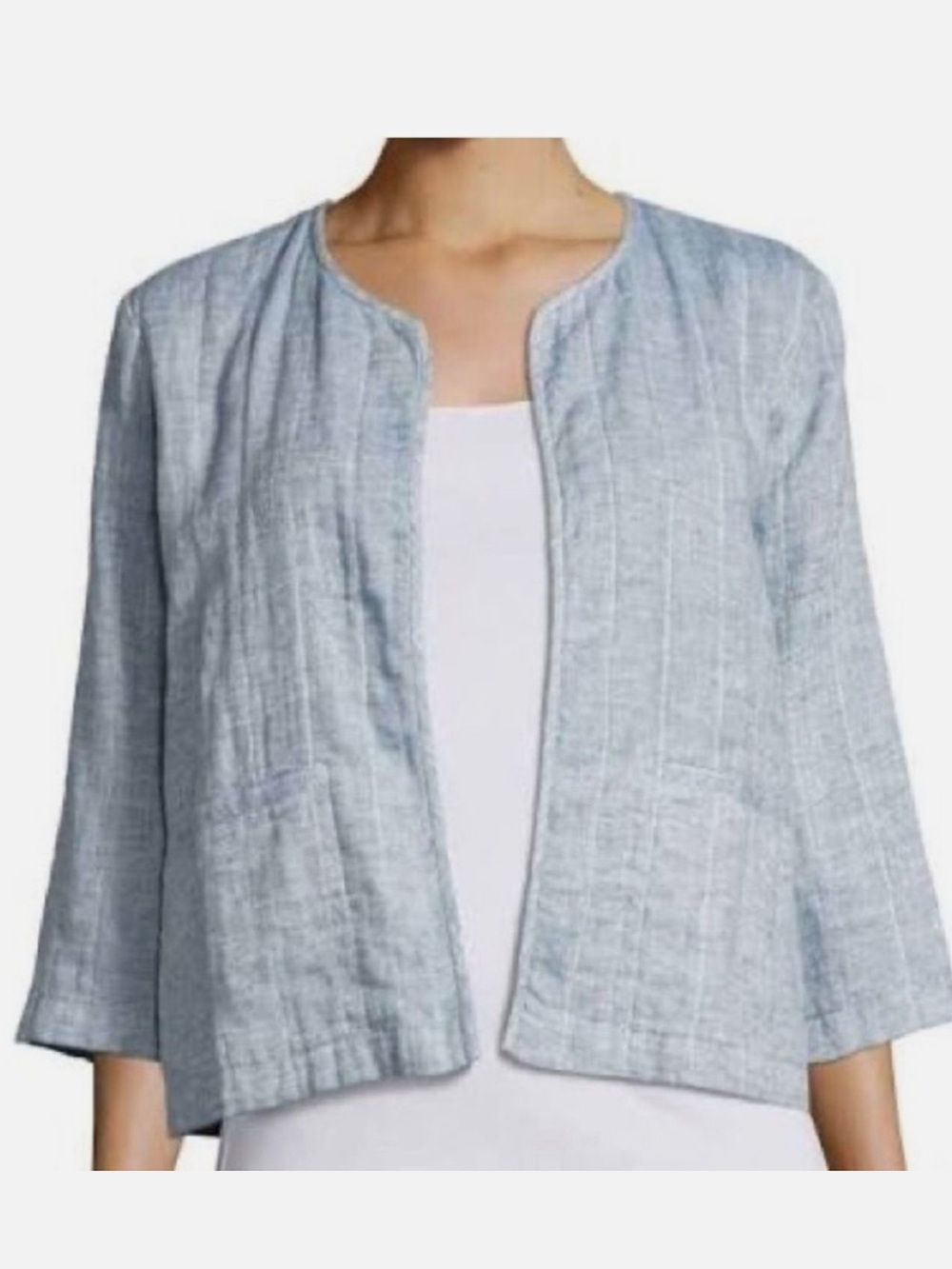 Eileen Fisher Quilted Organic Linen Cotton Chambray Jacket size Med